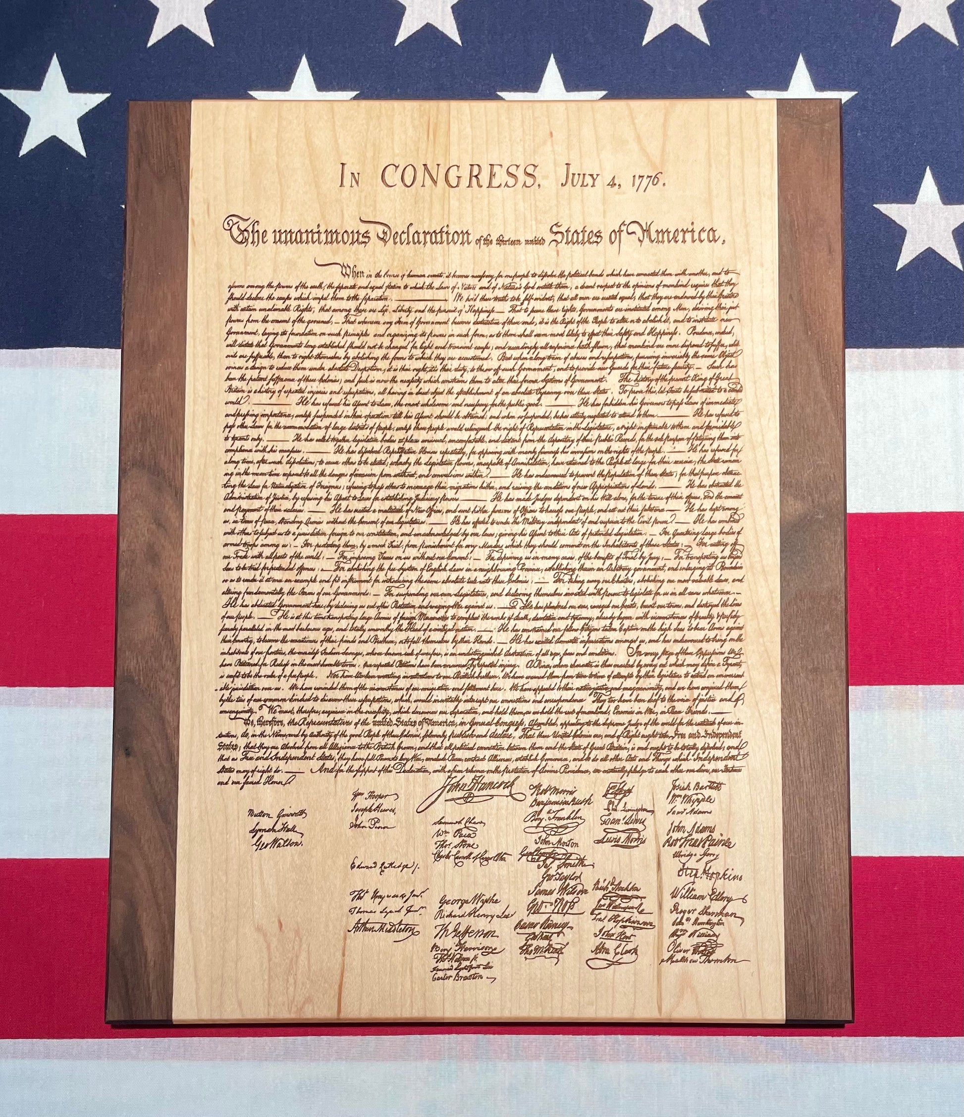 Declaration of Independence - This Beautifully Engraved Wooden Plaque Will Make A Great Gift For Any History Buff Or Patriot. Unique Decor.