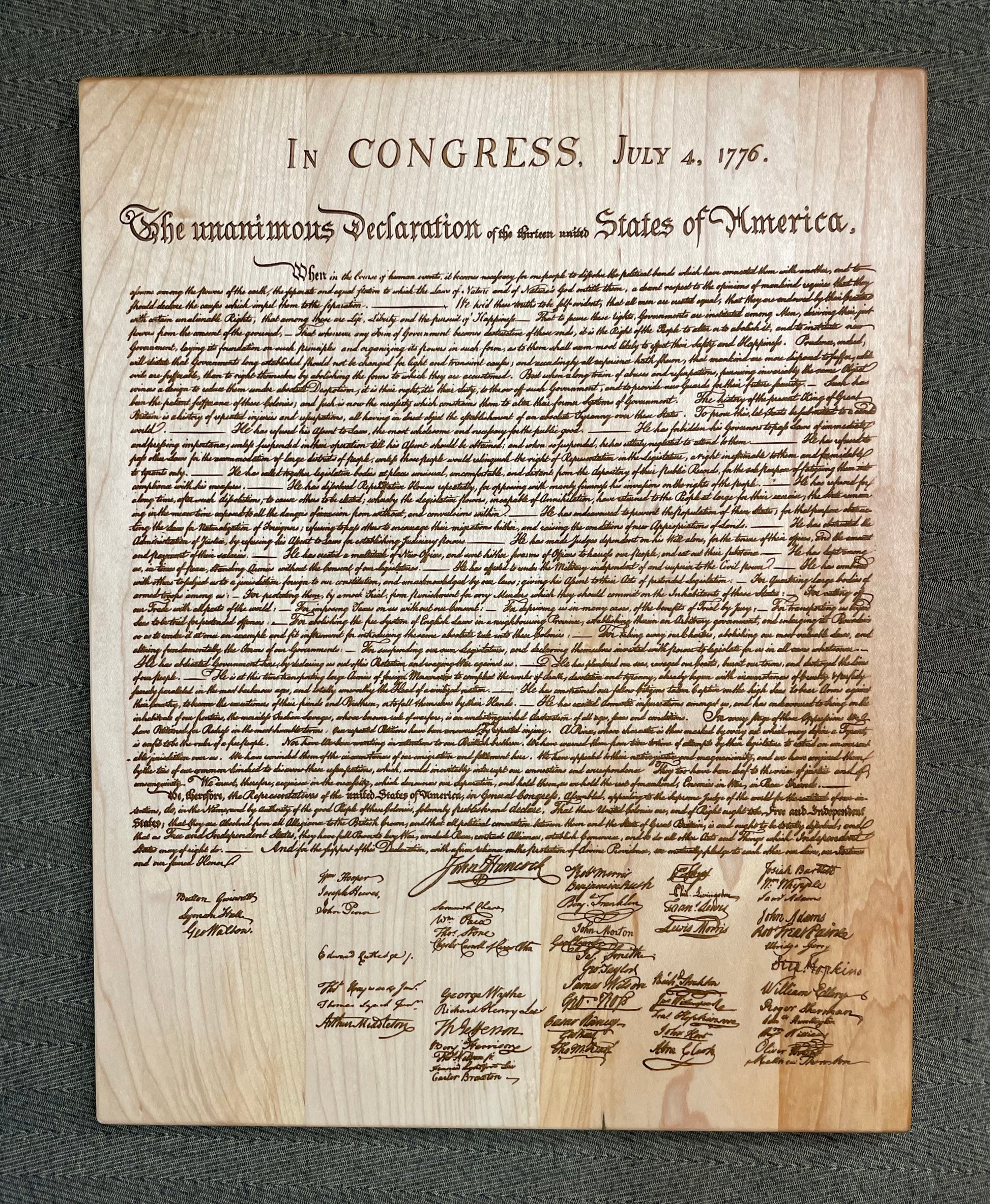 Declaration of Independence - This Beautifully Engraved Wooden Plaque Will Make A Great Gift For Any History Buff Or Patriot. Unique Decor.