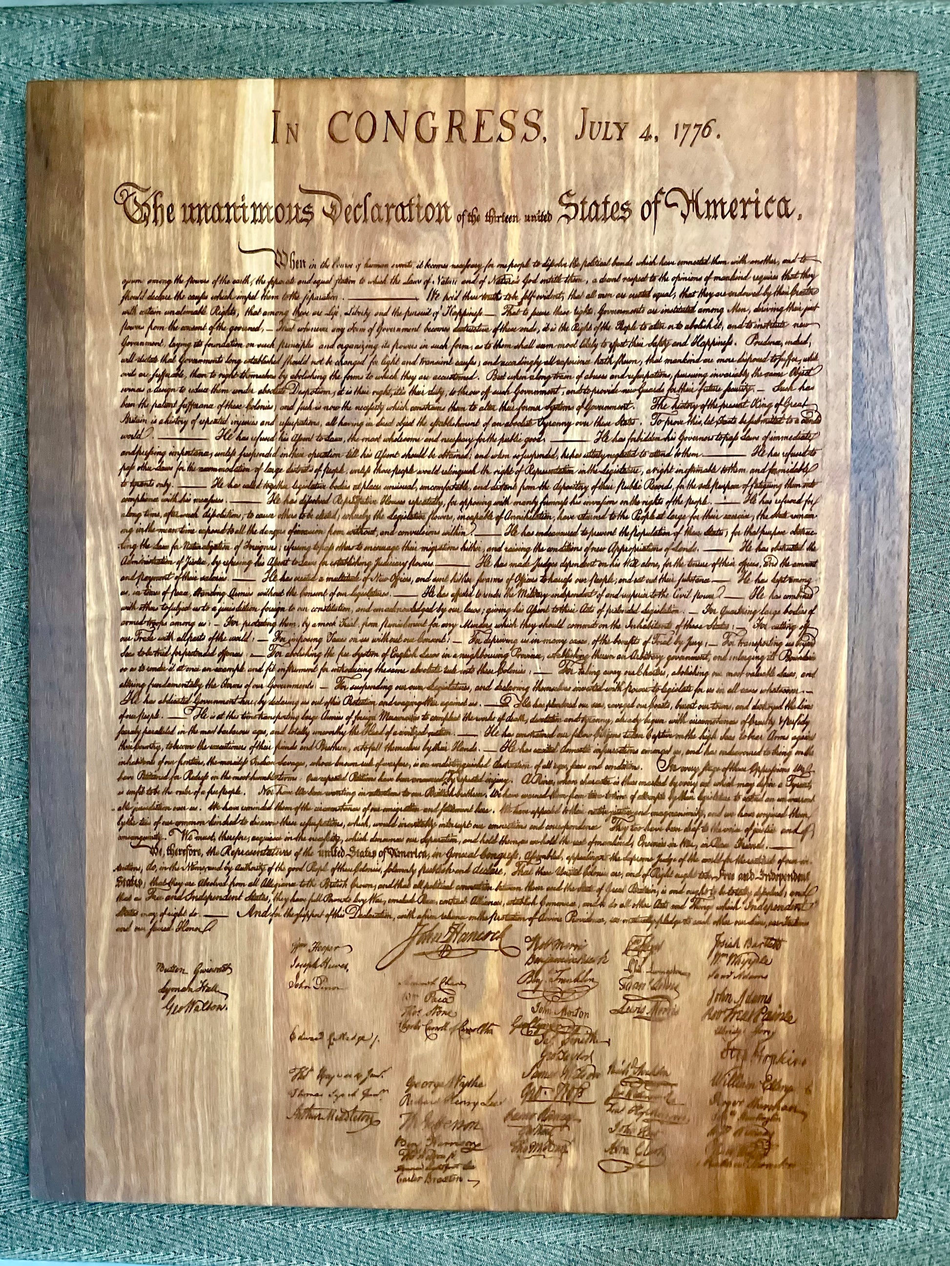 Declaration of Independence - This Beautifully Engraved Wooden Plaque Will Make A Great Gift For Any History Buff Or Patriot. Unique Decor.