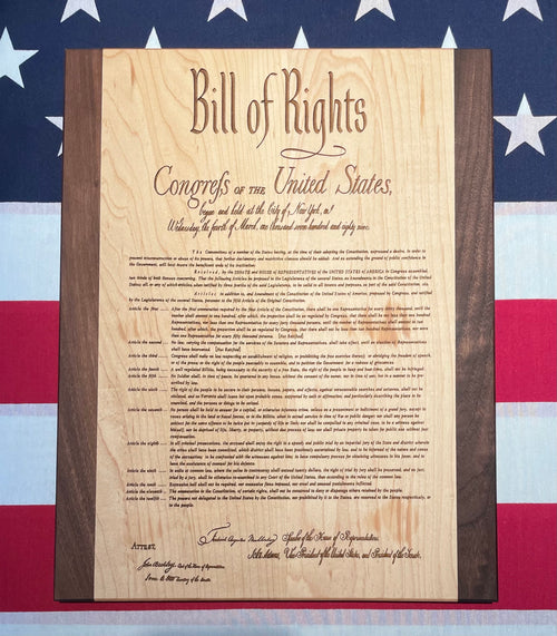 Bill Of Rights - This Beautifully Engraved Wooden Plaque Will Make A Great Gift For Any History Buff Or Patriot. Unique Patriotic Decor.