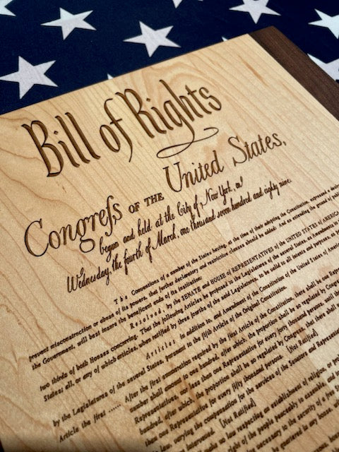 Bill Of Rights - This Beautifully Engraved Wooden Plaque Will Make A Great Gift For Any History Buff Or Patriot. Unique Patriotic Decor.