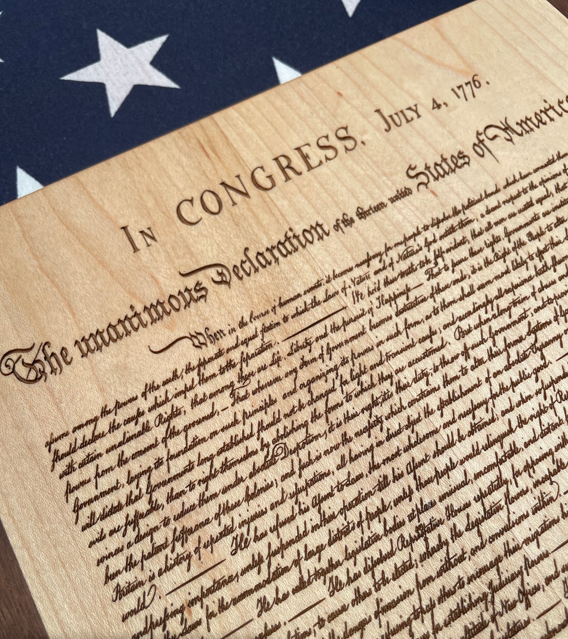 Declaration of Independence - This Beautifully Engraved Wooden Plaque Will Make A Great Gift For Any History Buff Or Patriot. Unique Decor.